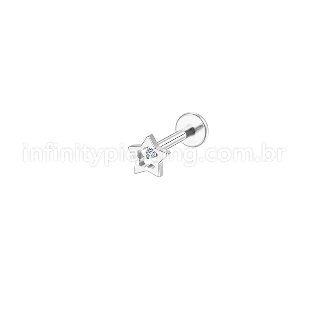 Piercing Labret Aço Cirúrgico Estrela Vazada Zircônia