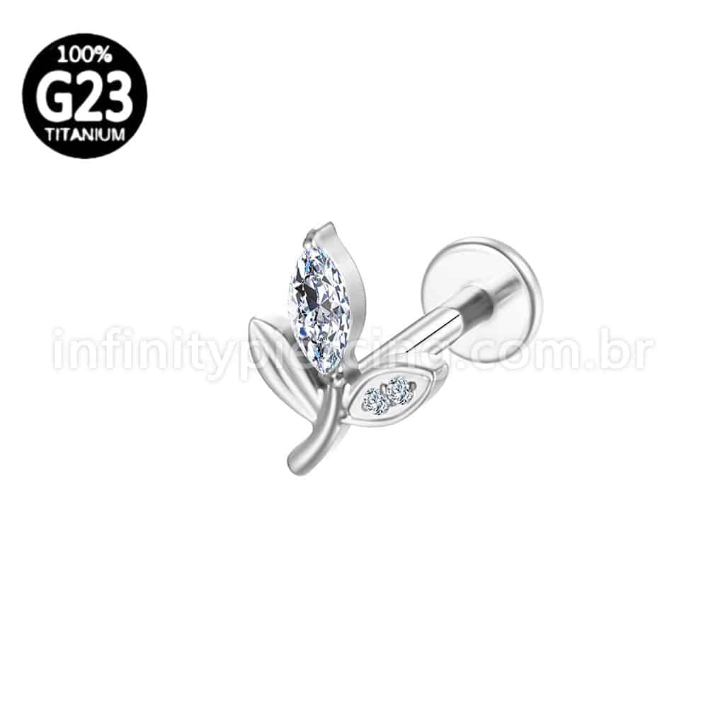 Piercing Labret Titânio Galho Zircônia Cravejada