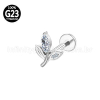 Piercing Labret Titânio Galho Zircônia Cravejada