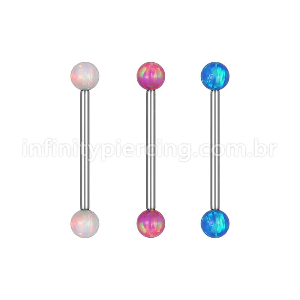 Piercing Barbell Reto Opala Aço Cirúrgico 316L
