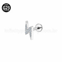 Piercing Labret Titânio Rosca Interna Raio Zircônia Cravejada