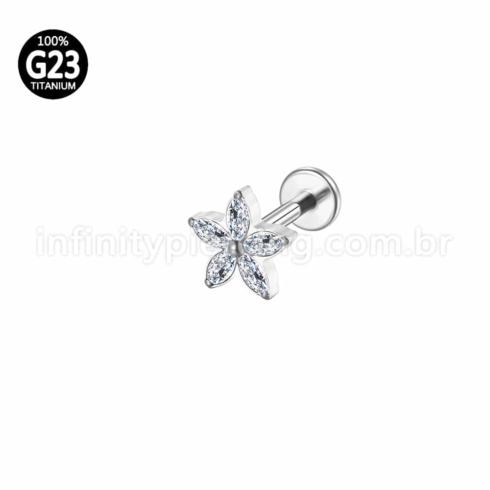 Piercing Labret Titânio Flor Zircônia Cravejada