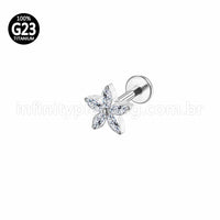 Piercing Labret Titânio Flor Zircônia Cravejada