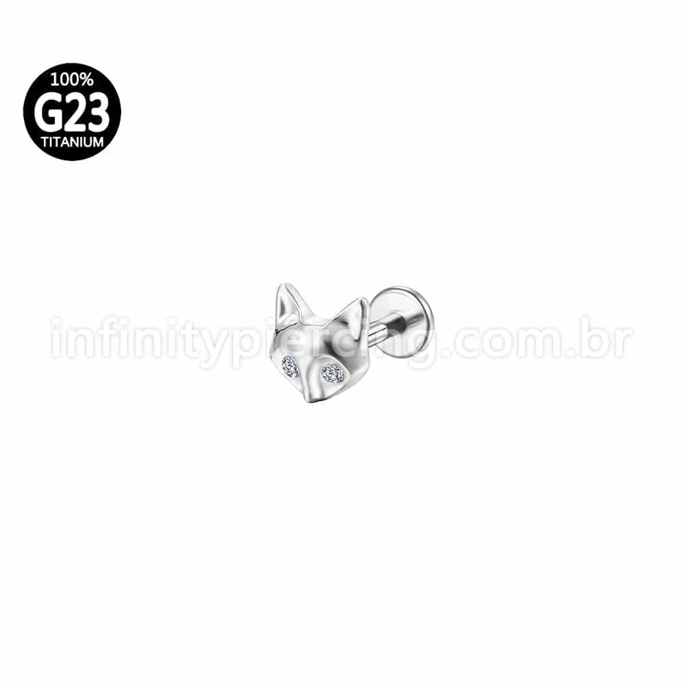 Piercing Labret Titânio Raposa Zircônia