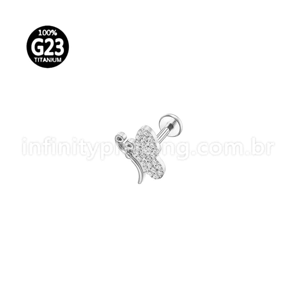 Piercing Labret Titânio Borboleta Zircônia