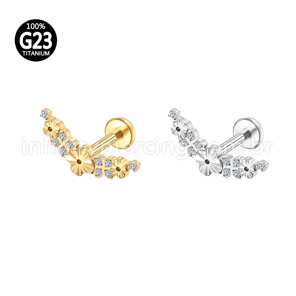 Piercing Labret Titânio Cluster Flores Zircônia