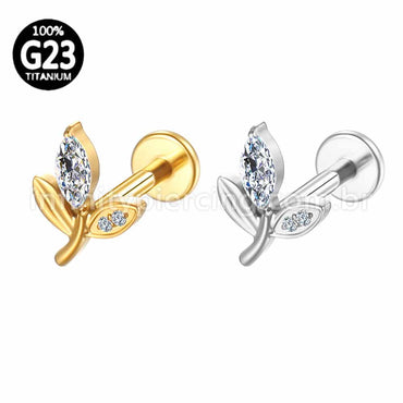 Piercing Labret Titânio Galho Zircônia Cravejada