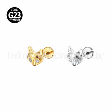 Piercing Labret Titânio Raposa Zircônia