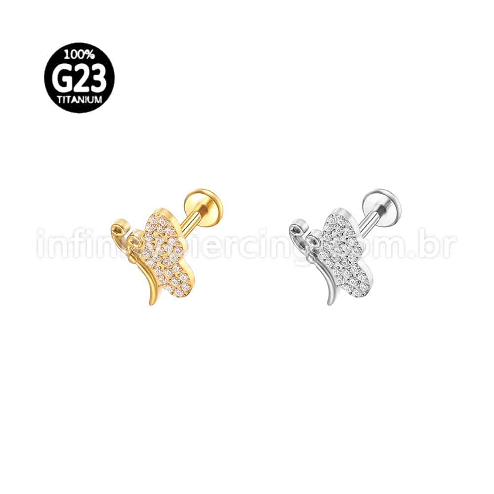 Piercing Labret Titânio Borboleta Zircônia