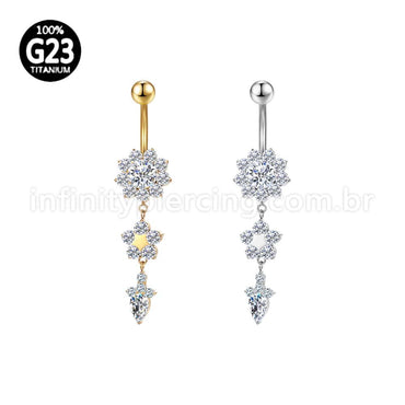 Piercing Banana Titânio Flor Zircônia Com Pingente