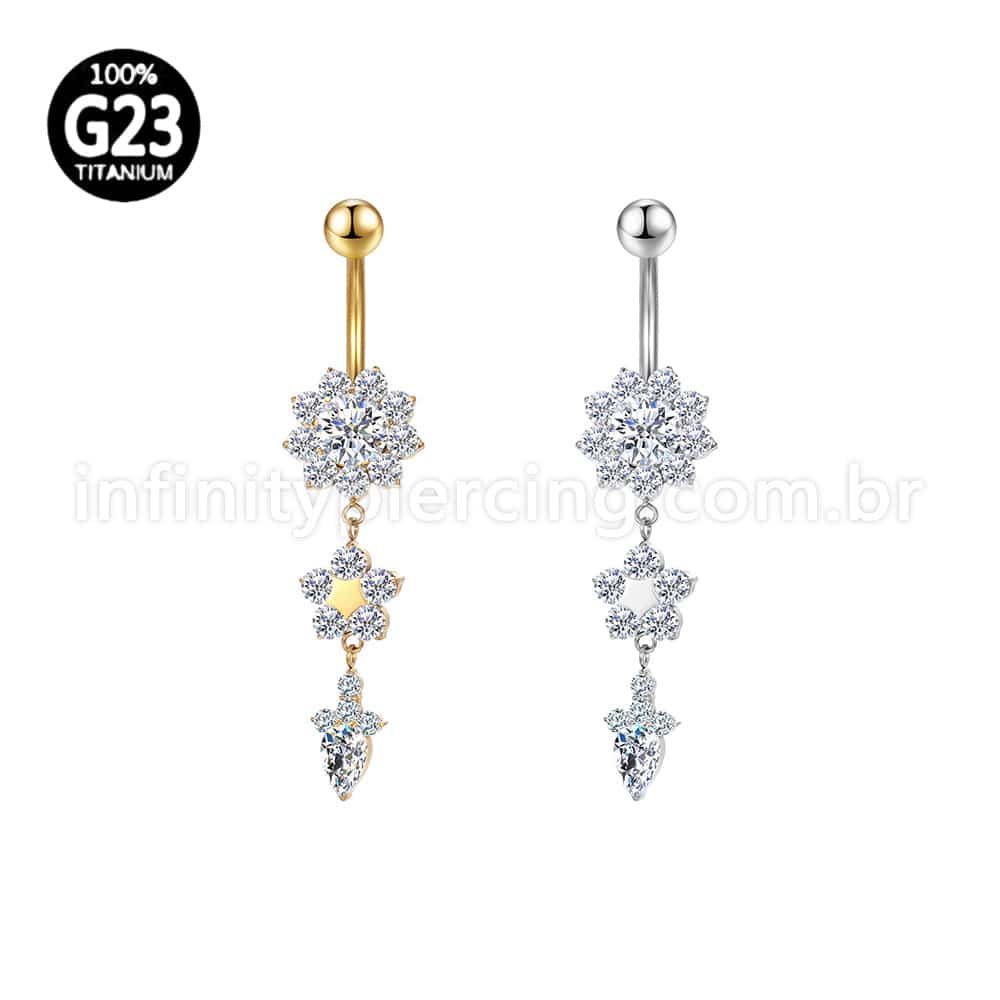 Piercing Banana Titânio Flor Zircônia Com Pingente