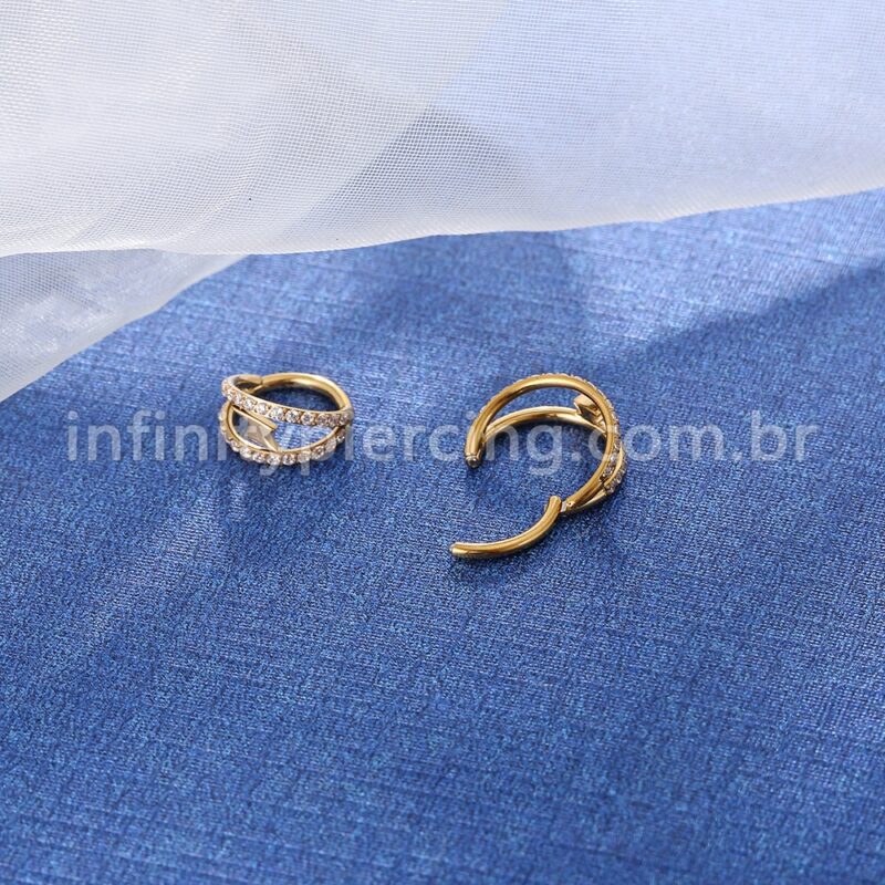 Piercing Argola Titânio Segmento Articulado Raio Dupla Fileira Zircônia Cravejada