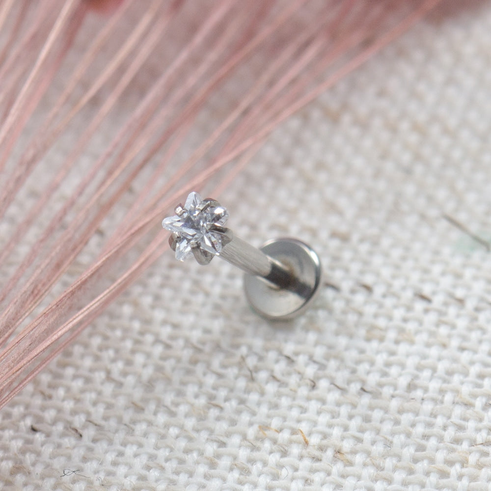 Piercing Labret Aço Cirúrgico Push Pin Estrela Zircônia