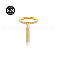 Piercing Argola Titânio Zircônia Cravejada Pingente Barra