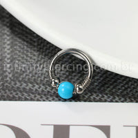 Piercing Argola Titânio Detalhada Com Pedra Opala