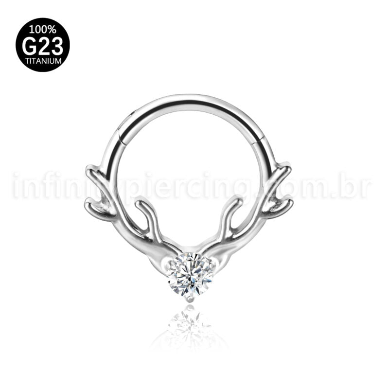 Piercing Argola Titânio Chifre De Alce Zircônia Cravejada