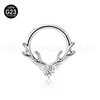 Piercing Argola Titânio Chifre De Alce Zircônia Cravejada