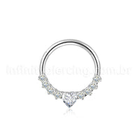 Piercing Argola Aço Cirúrgico Coração Zircônias Cravejada