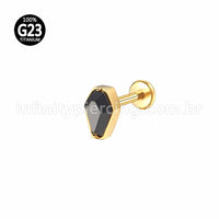 Piercing Labret Titânio Caixão Zircônia Preta