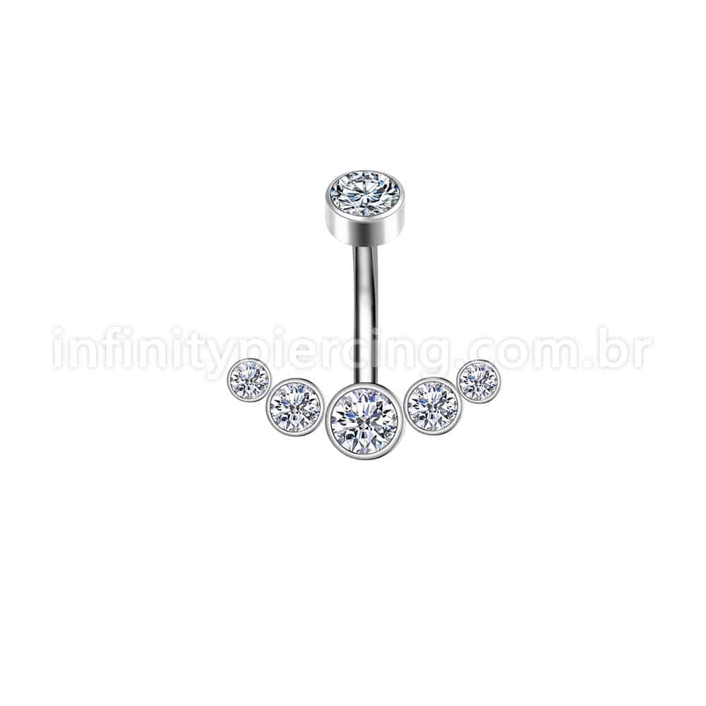 Piercing Banana Aço Cirúrgico Cluster 6 Zircônias Cravada