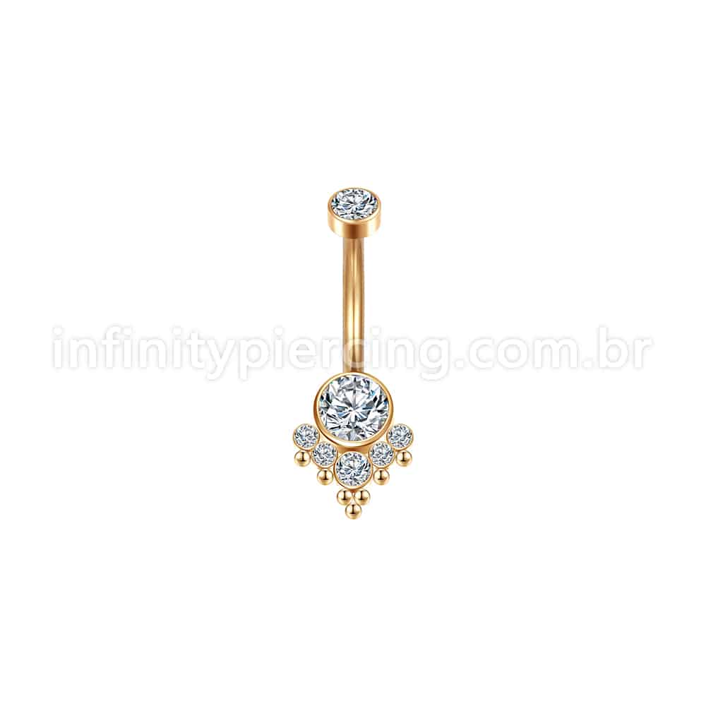 Piercing Banana Aço Cirúrgico Indiano 7 Zircônias Cravada