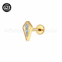 Piercing Labret Titânio Modelo Gravatinha Zircônia