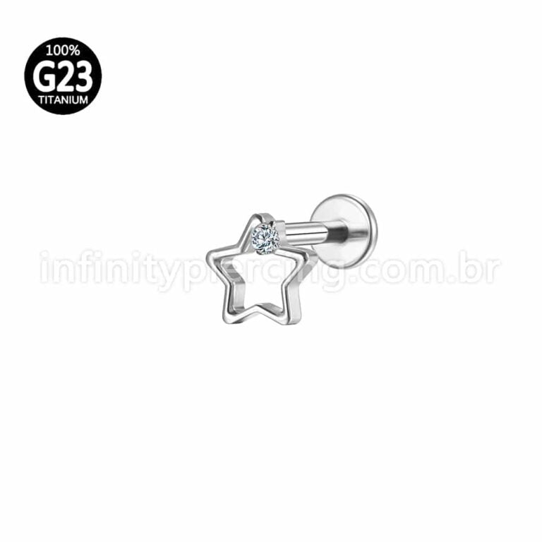 Piercing Labret Titânio Estrela Vazada 1 Zircônia