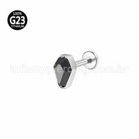 Piercing Labret Titânio Caixão Zircônia Preta