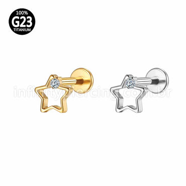 Piercing Labret Titânio Estrela Vazada 1 Zircônia