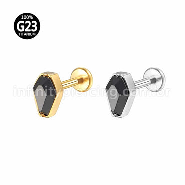 Piercing Labret Titânio Caixão Zircônia Preta