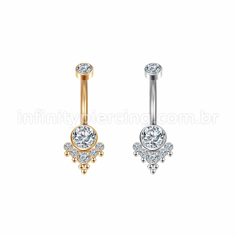 Piercing Banana Aço Cirúrgico Indiano 7 Zircônias Cravada