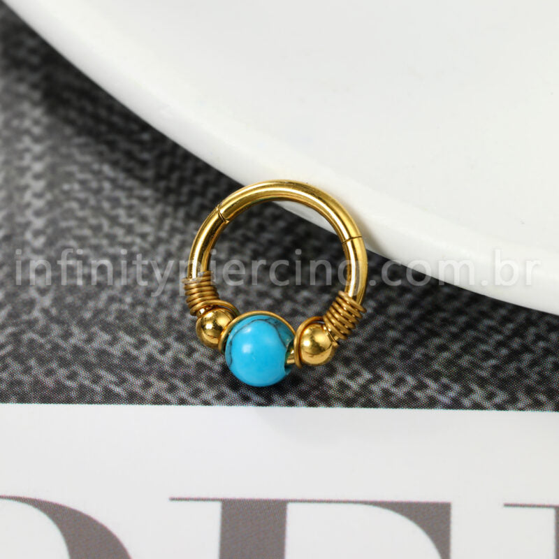 Piercing Argola Titânio Detalhada Com Pedra Opala