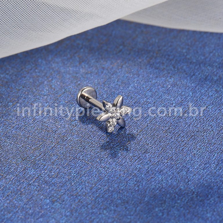 Piercing Labret Titânio Flor Zircônia