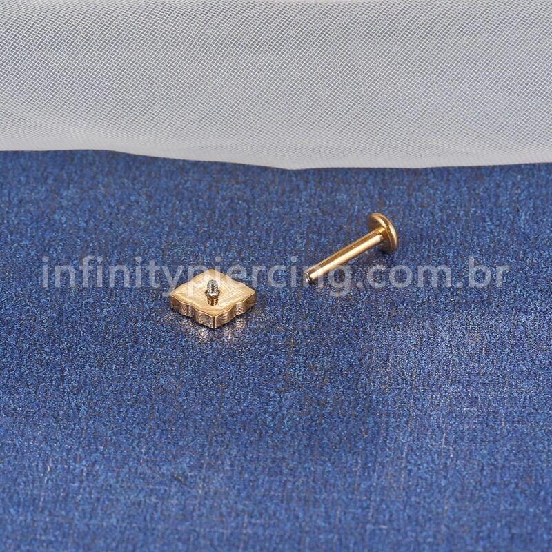 Piercing Labret Aço Cirúrgico Flor Quadrada Zircônia Cravejada