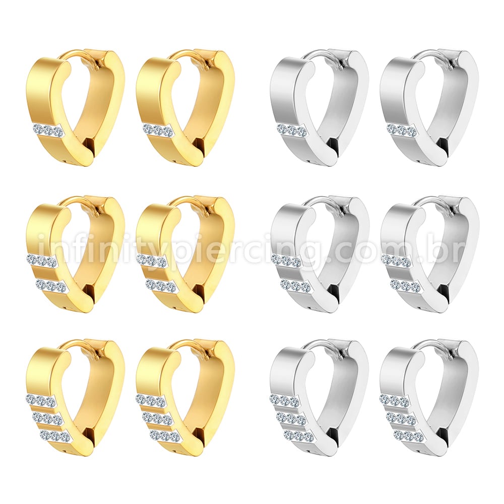 Argola V Aço Inoxidável Linhas Strass
