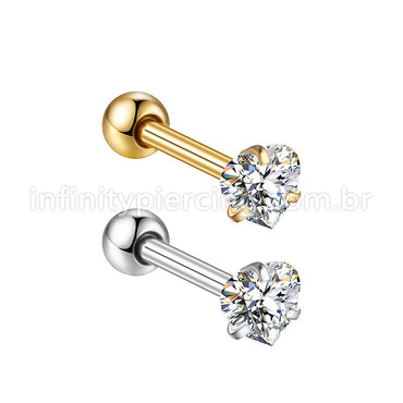 Piercing Minibarbell Aço Cirúrgico Zircônia Coração