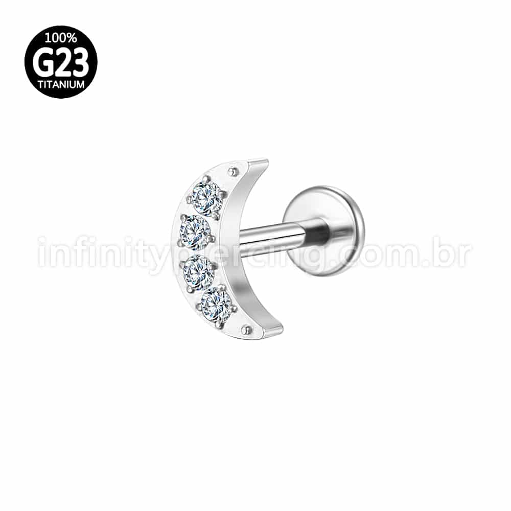 Piercing Labret Titânio Lua 4 Zircônias
