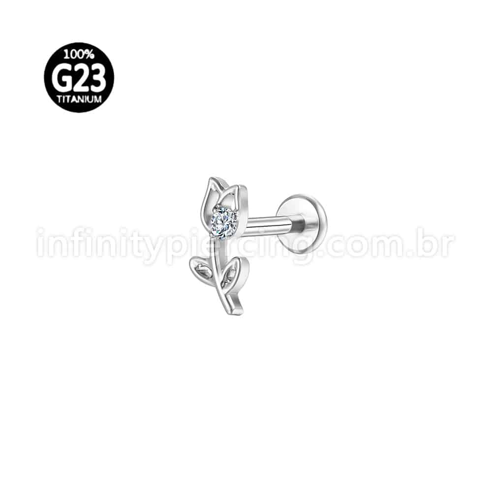 Piercing Labret Titânio Rosa Vazada Zircônia