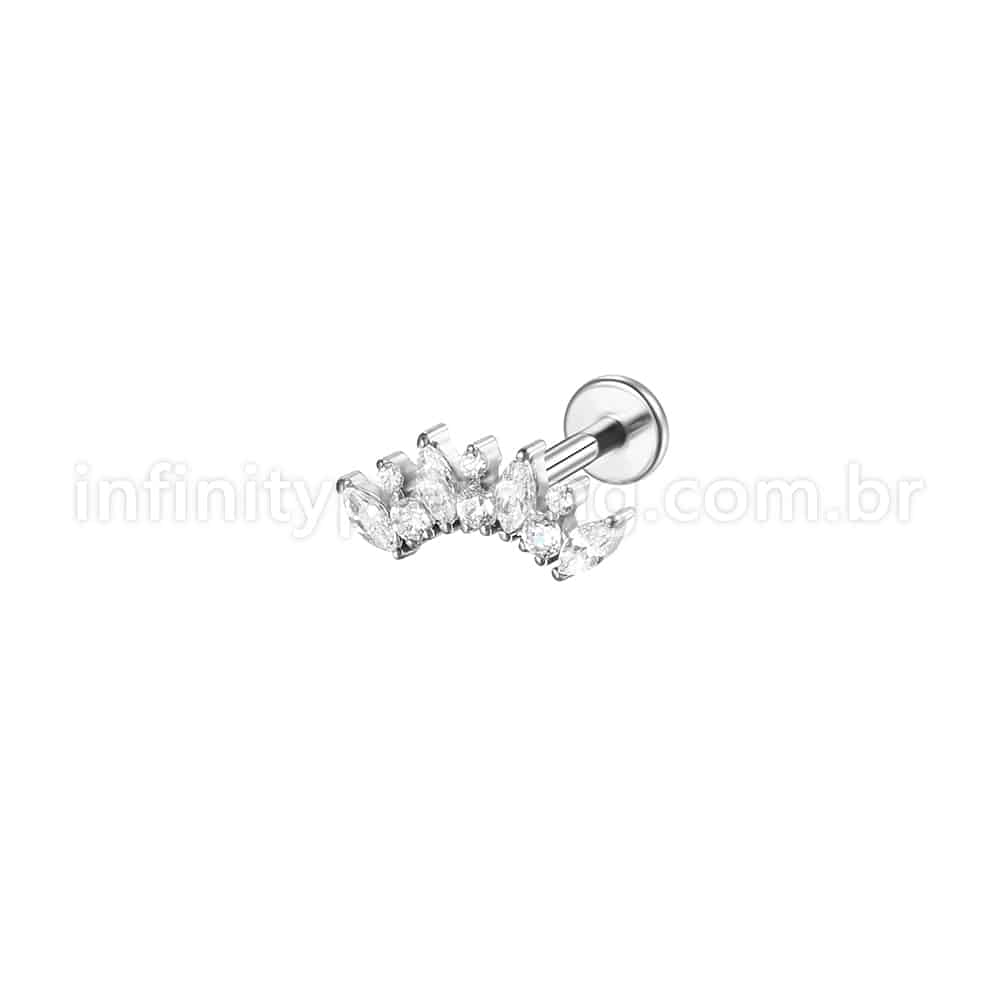Piercing Labret Aço Cirúrgico Cluster  Zircônia Cravada