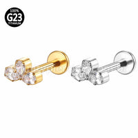 Piercing Labret Titânio Três Zircônias Cravejada