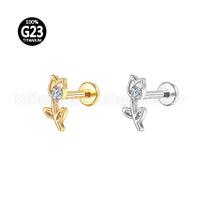 Piercing Labret Titânio Rosa Vazada Zircônia