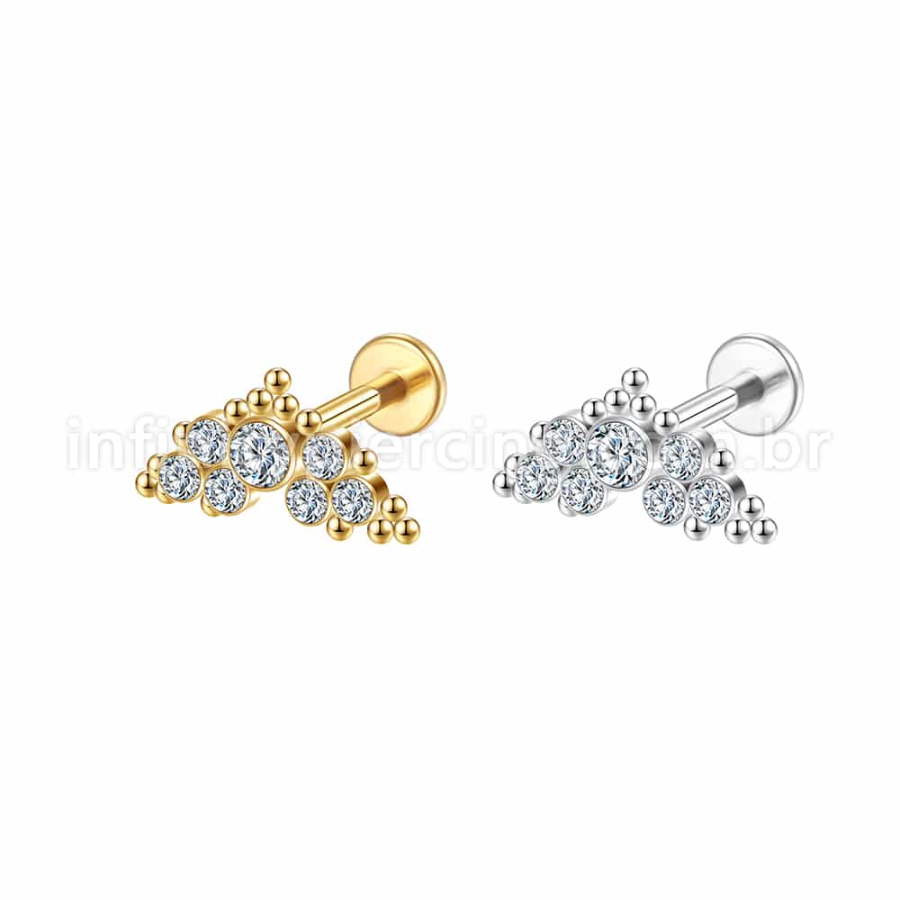 Piercing Labret Aço Cirúrgico Indiano Zircônia