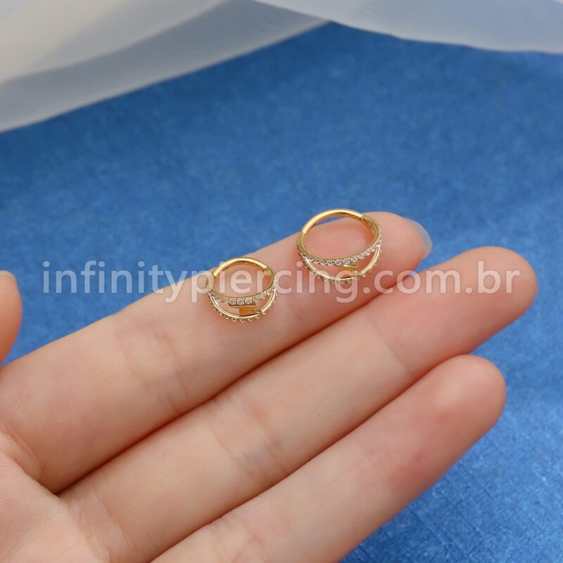 Piercing Argola Titânio Segmento Articulado Raio Dupla Fileira Zircônia Cravejada