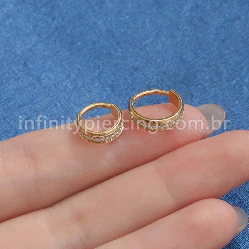 Piercing Argola Aço Cirúrgico Segmento Articulado Zircônia Cravejada