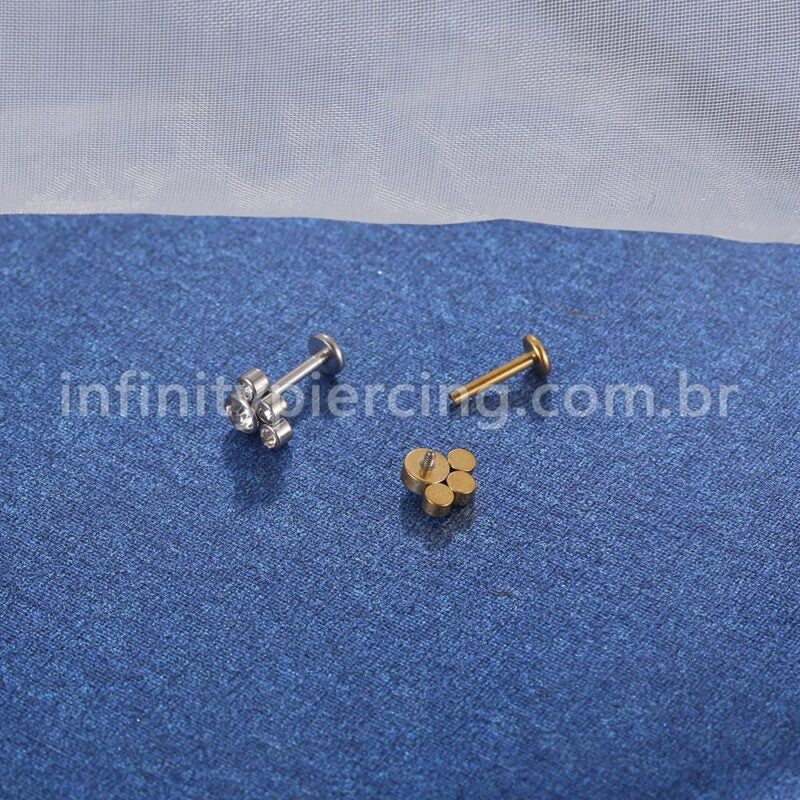 Piercing Labret Aço Cirúrgico Pedras Zircônia