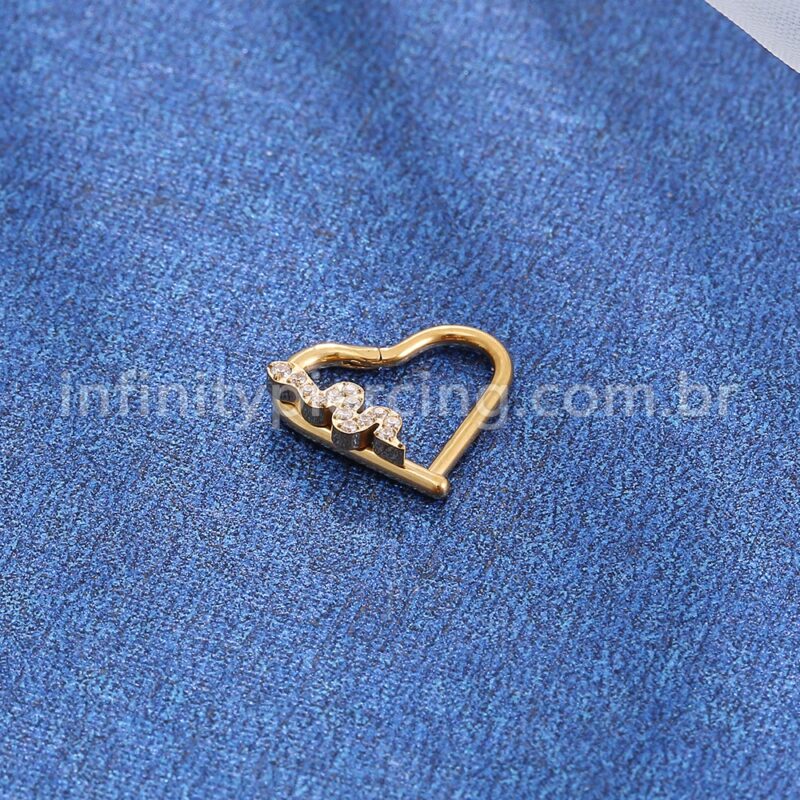 Piercing Coração Titânio Segmento Articulado Cobra Zircônia Cravejada