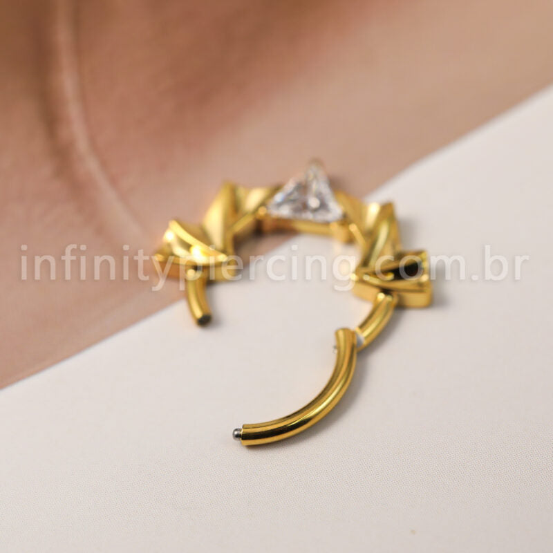 Piercing Argola Titânio Segmento Articulado Asas/Zircônia Cravejada