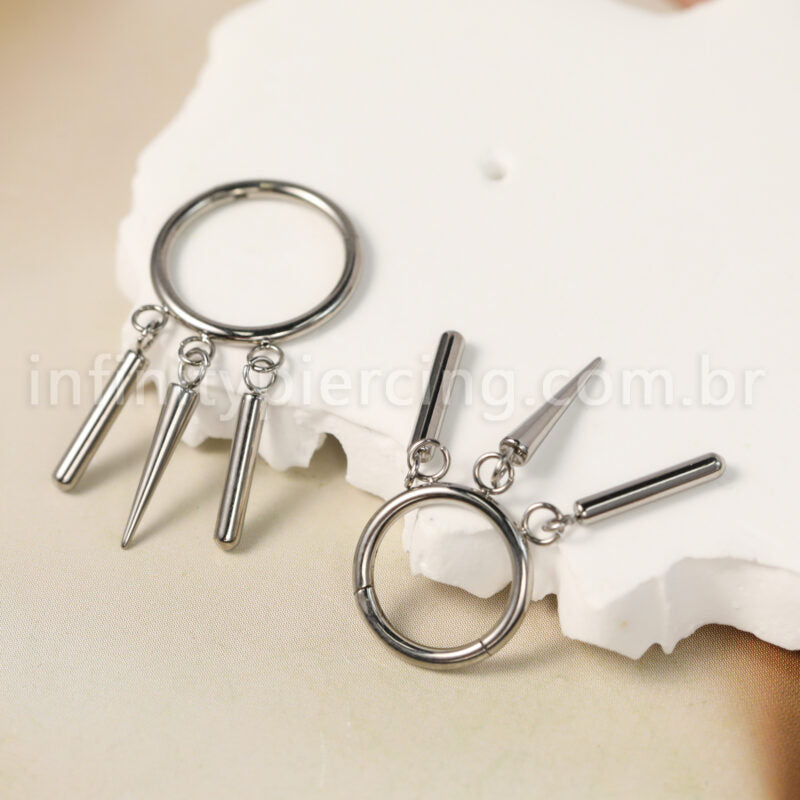Piercing Argola Titânio Segmento Articulado Com Pingentes
