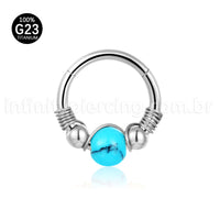 Piercing Argola Titânio Detalhada Com Pedra Opala