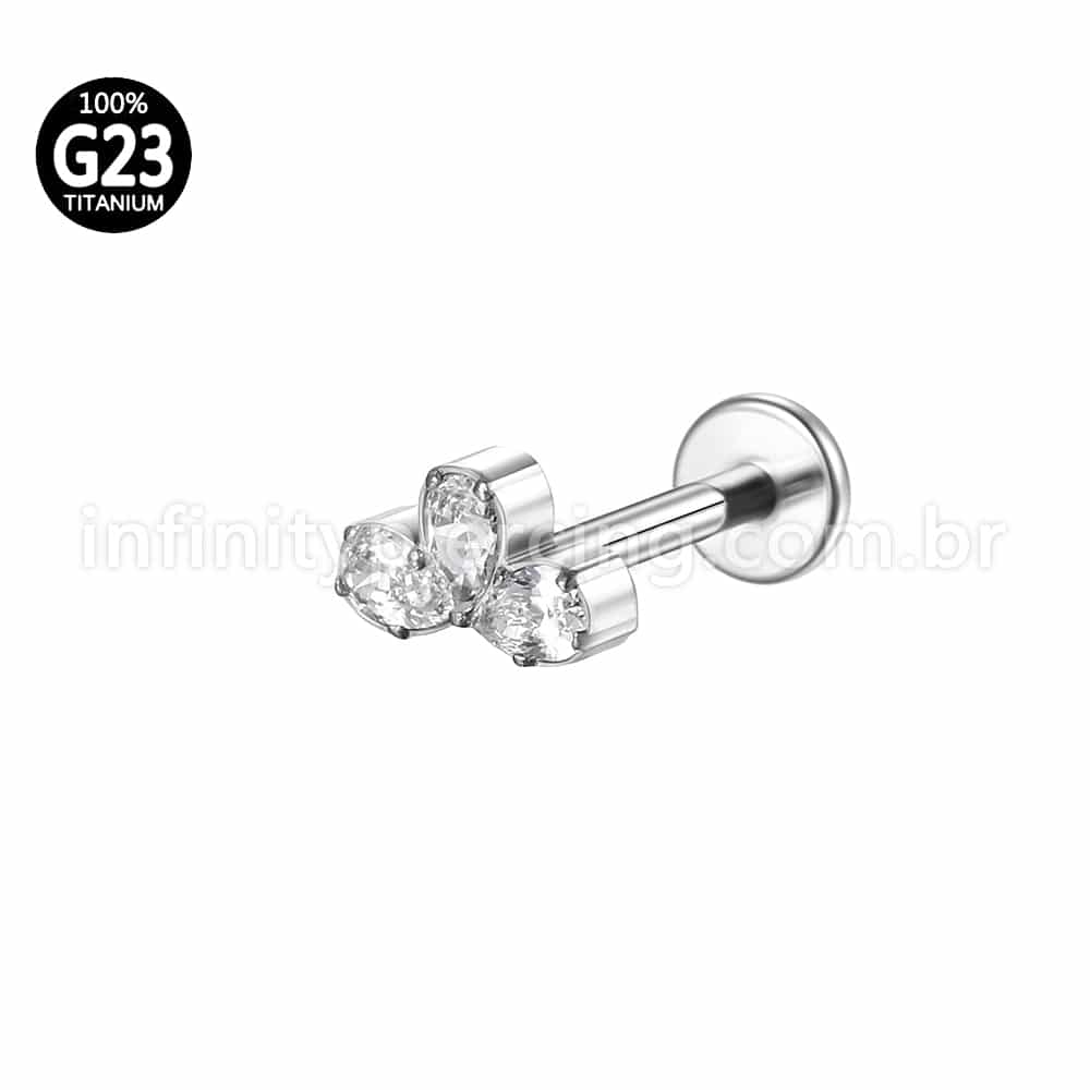 Piercing Labret Titânio Três Zircônias Cravejada